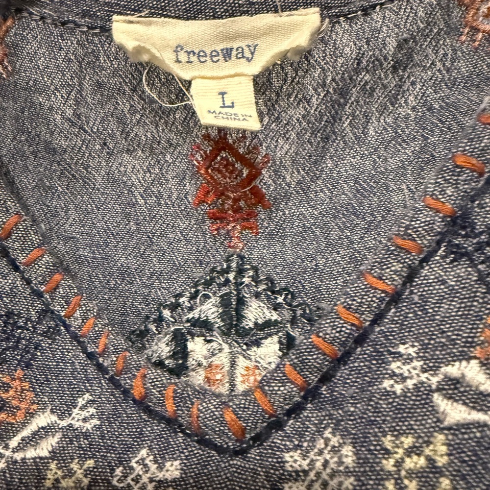 Freeway Denim Poncho with Embroidered Accents - Picture 3 of 4